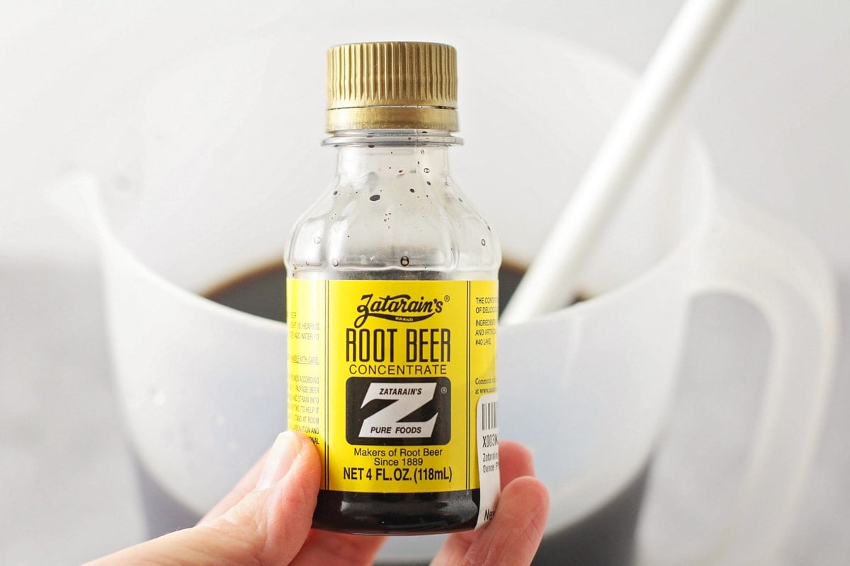 A bottle of Zatarains root beer concentrate for making homemade drink.