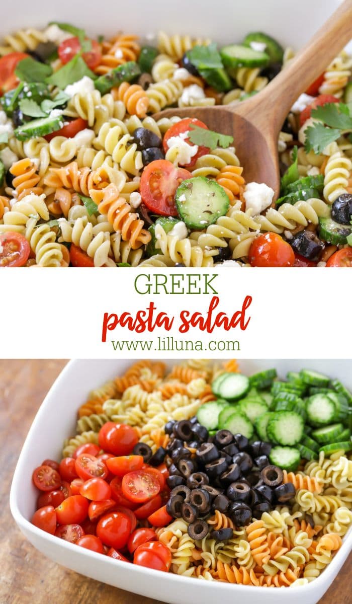 Greek Pasta Salad {with Feta Cheese! +VIDEO} | Lil' Luna