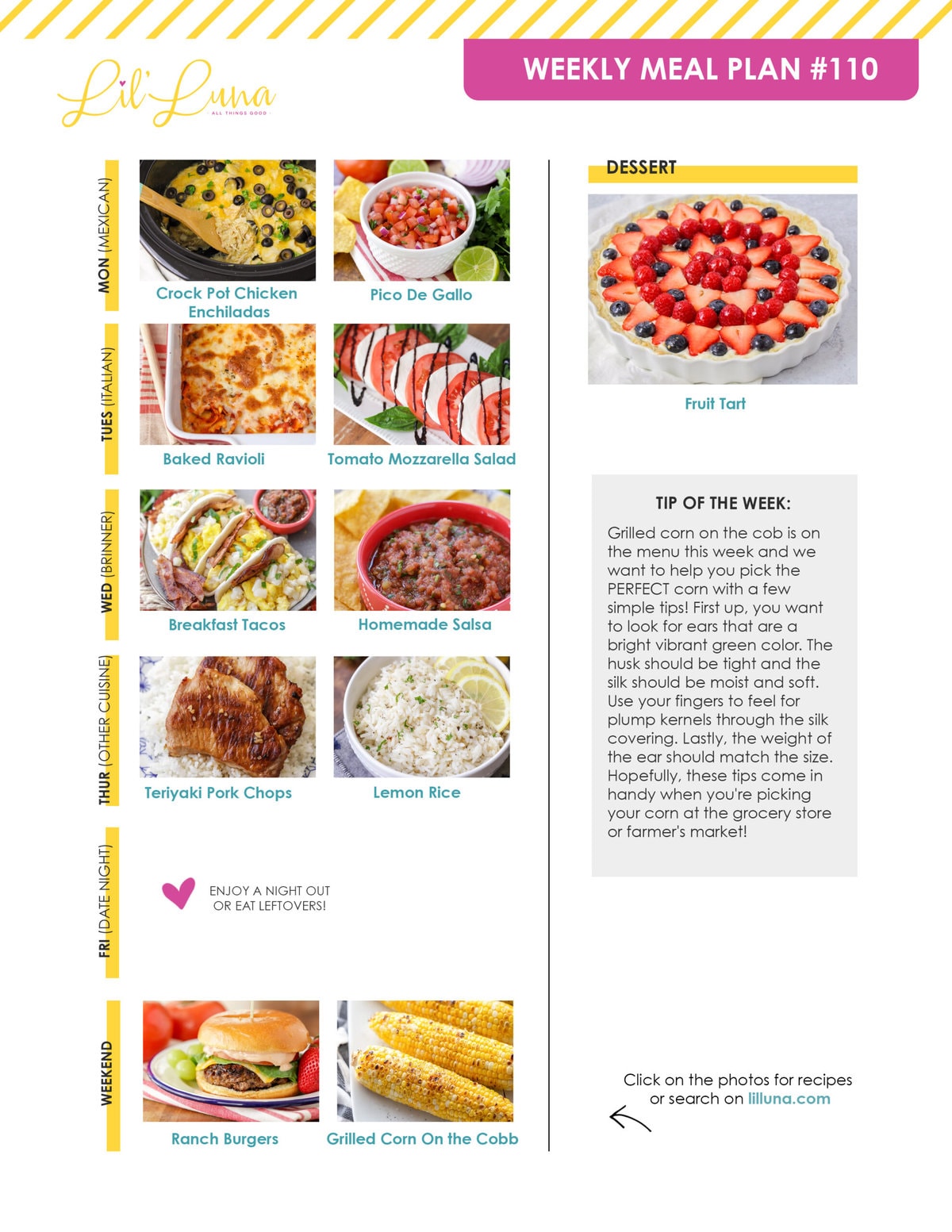 A graphic showing Meal Plan #110.