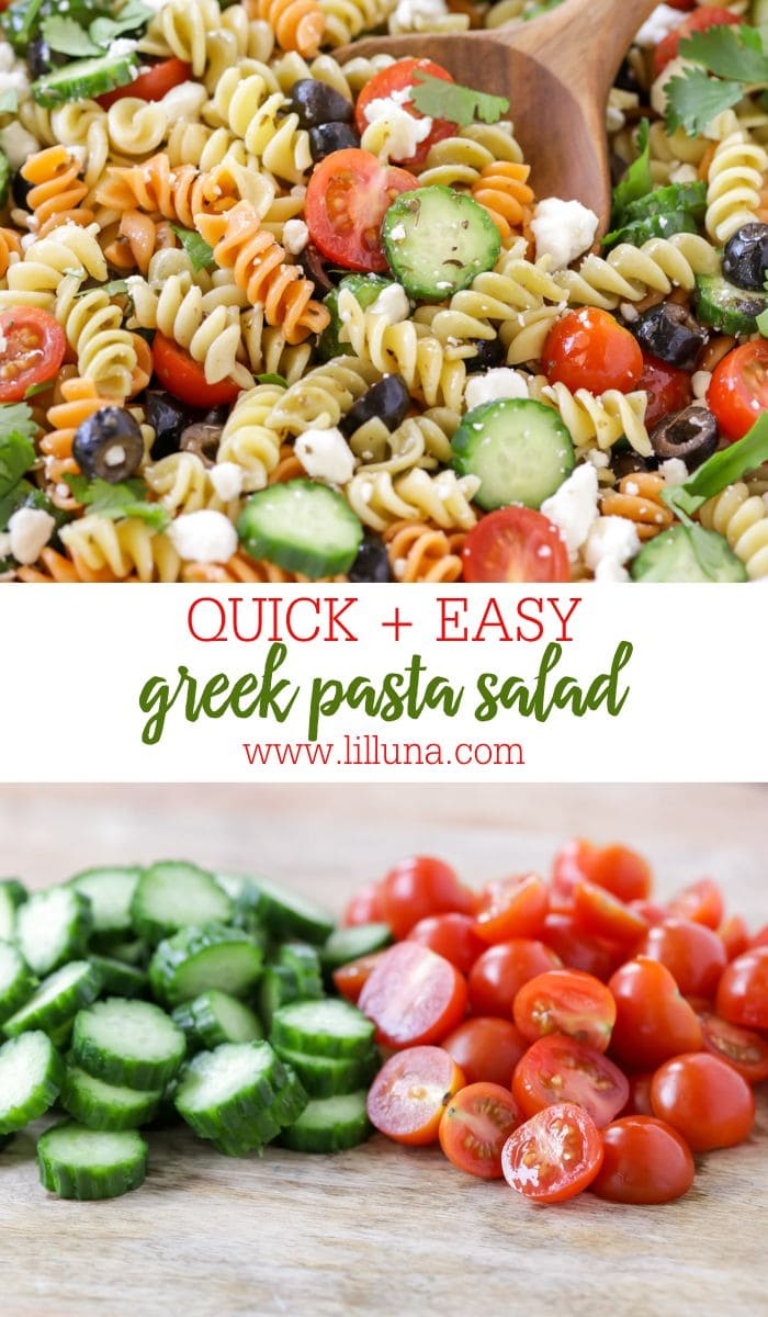 Greek Pasta Salad {with Feta Cheese! +VIDEO} | Lil' Luna