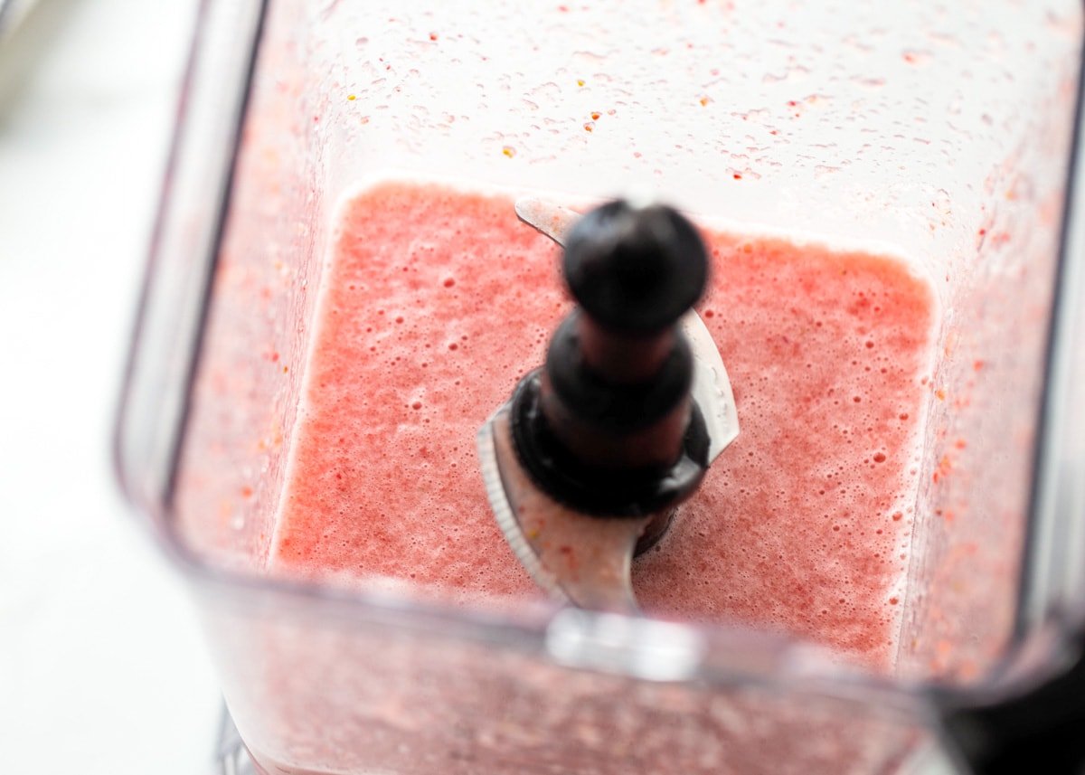 Watermelon juice blended in blender.