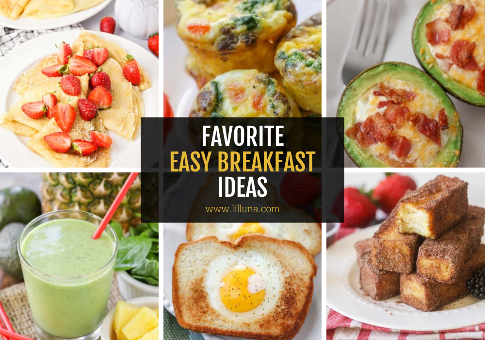 A collage of several easy breakfast ideas.