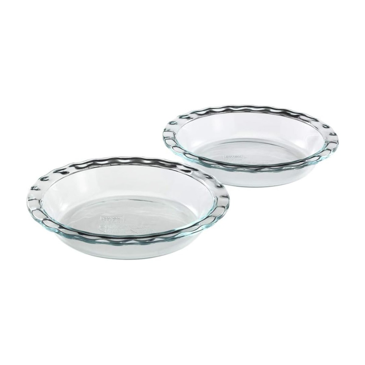 A set of two glass pie baking dishes.