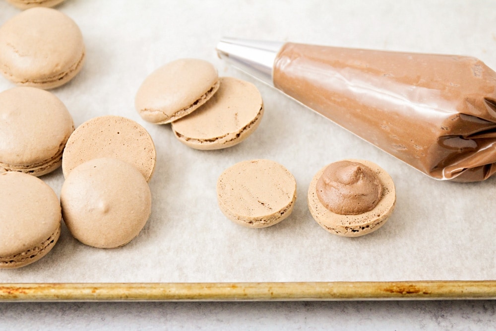 Chocolate macarons recipe with chocolate buttercream filling