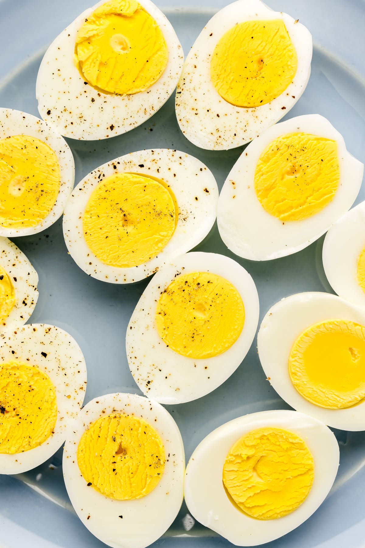 Close up image of hard boiled eggs.