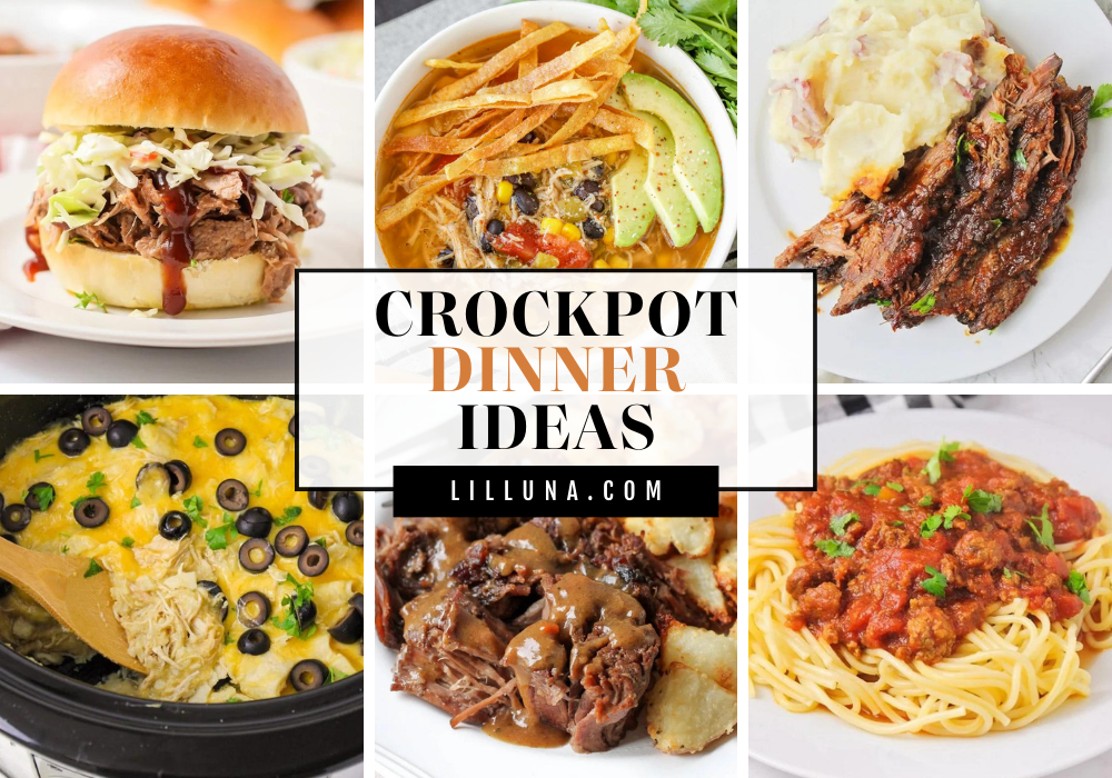 A collage of crock pot dinner ideas.