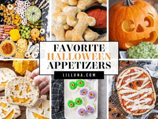55+ Halloween appetizers collection collage.