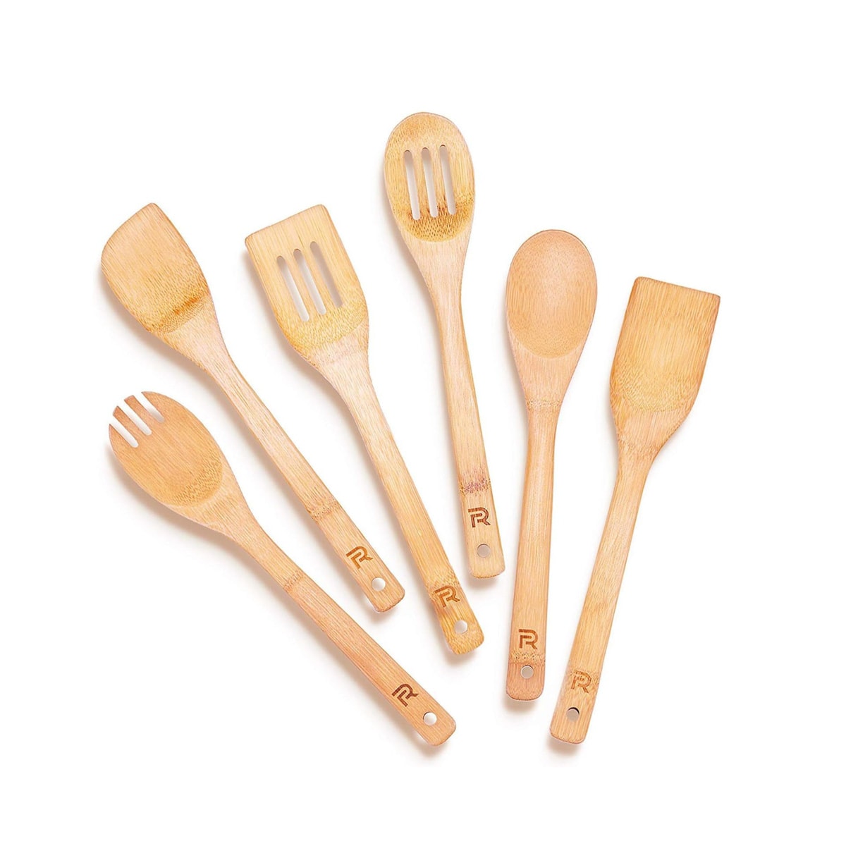 A set of 6 bamboo wooden spoons.