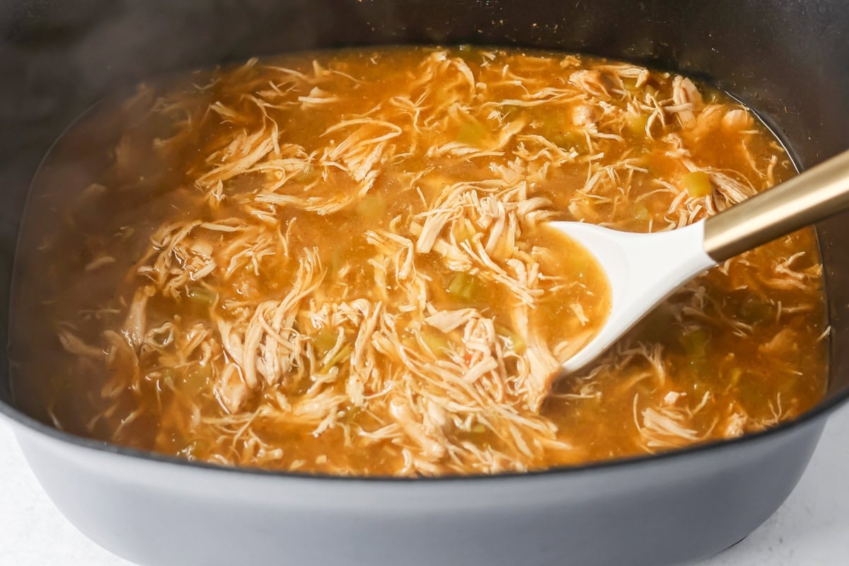Chicken enchilada soup in a crock pot.