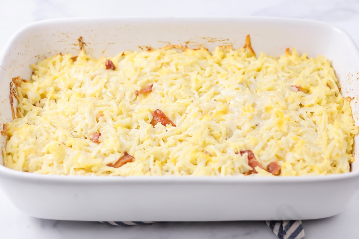Cheesy hashbrown casserole baked in 9x13.