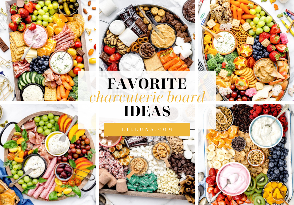 Collage of charcuterie board ideas.
