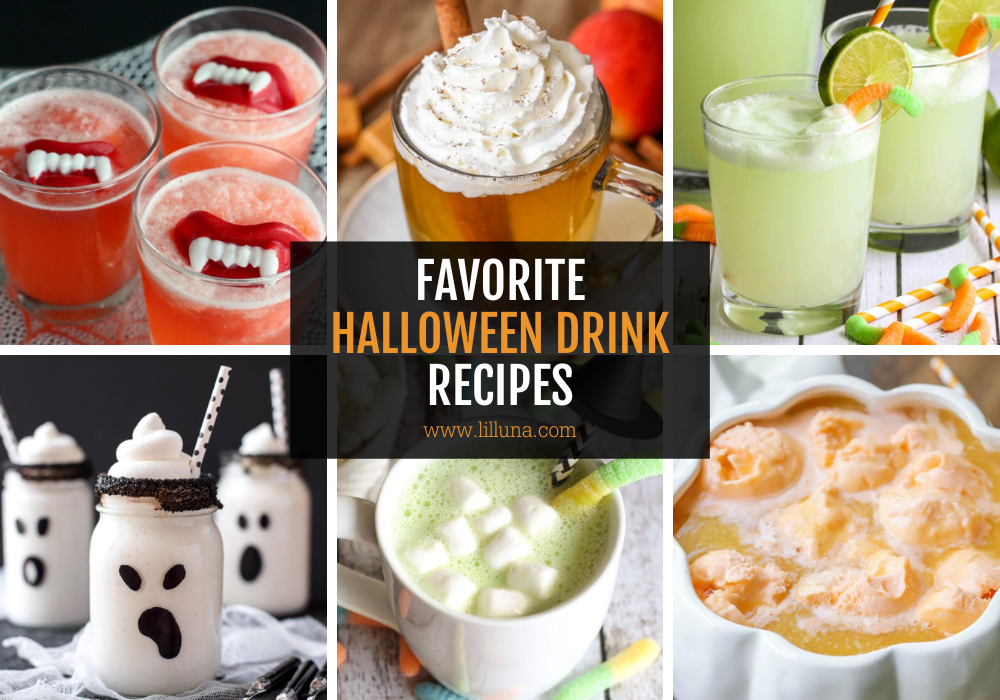 Collage of Halloween drink recipes.