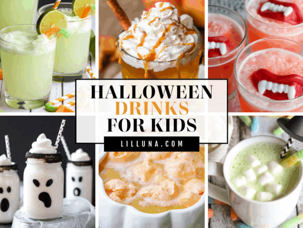 13 Halloween Drinks for kids collection collage.