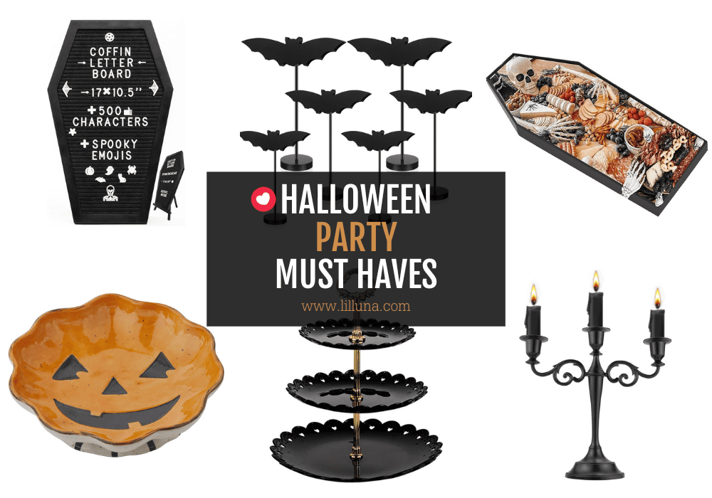 Collage of Halloween party products.