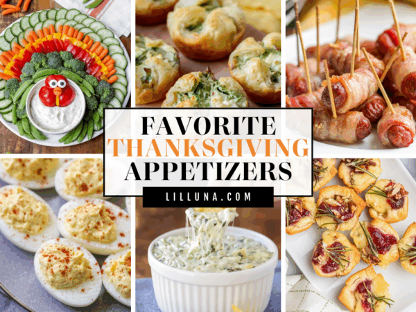 Collage of Thanksgiving appetizer recipes.