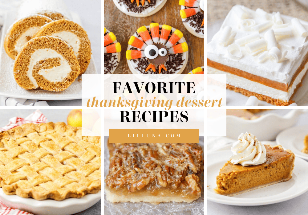 Collage of Thanksgiving dessert recipes.