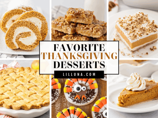 Collage of Thanksgiving dessert recipes.