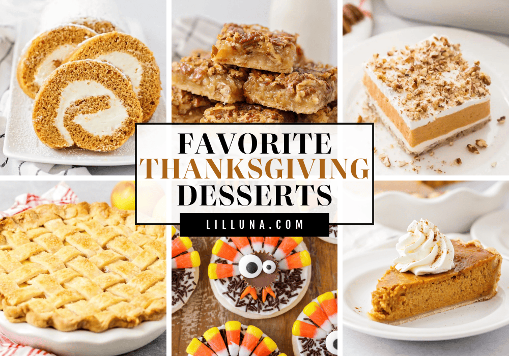 Collage of Thanksgiving dessert recipes.