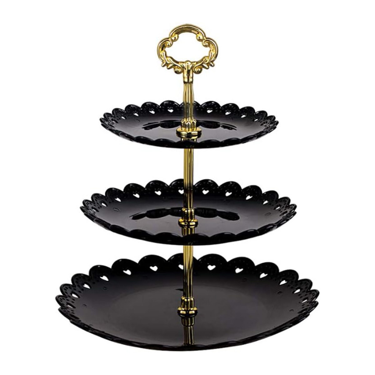Black 3-tiered serving stand.