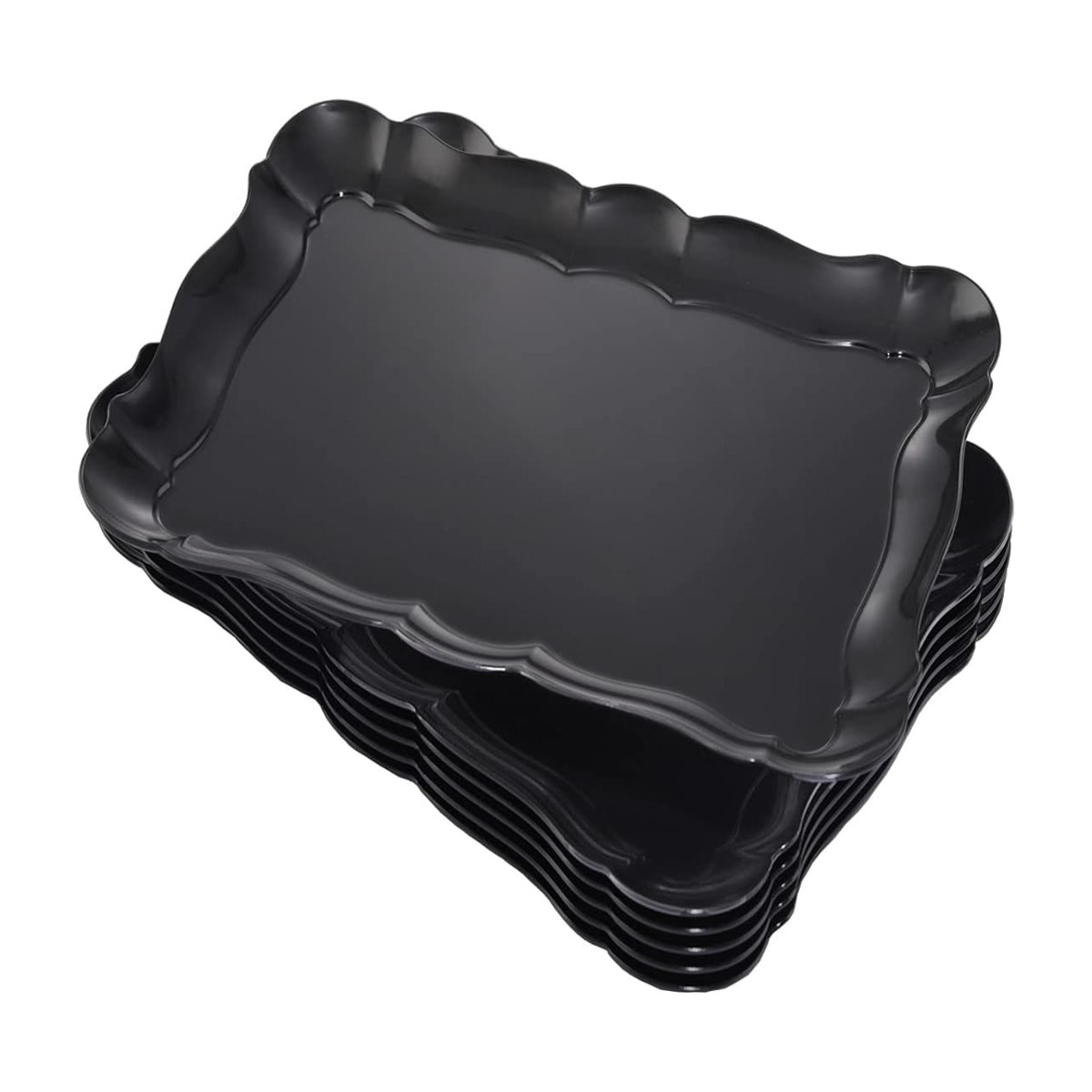 A set of black plastic serving trays.