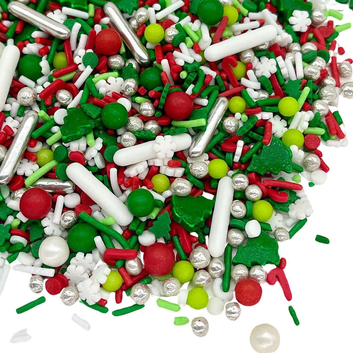 Close up of a pile of Christmas sprinkles.