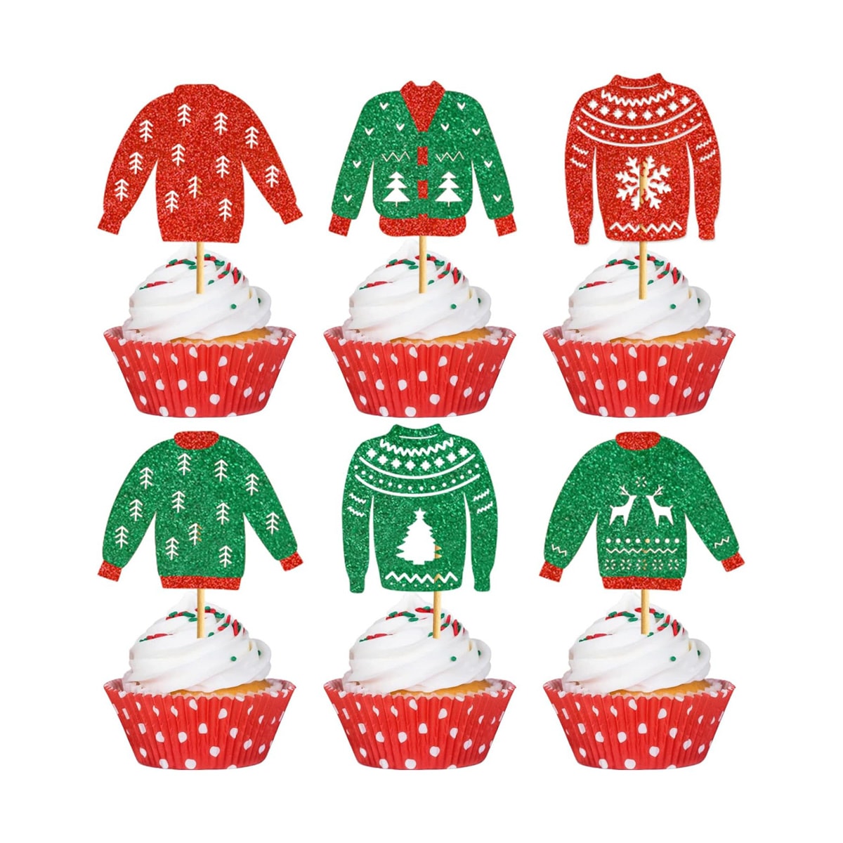 Ugly sweater cupcake toppers.