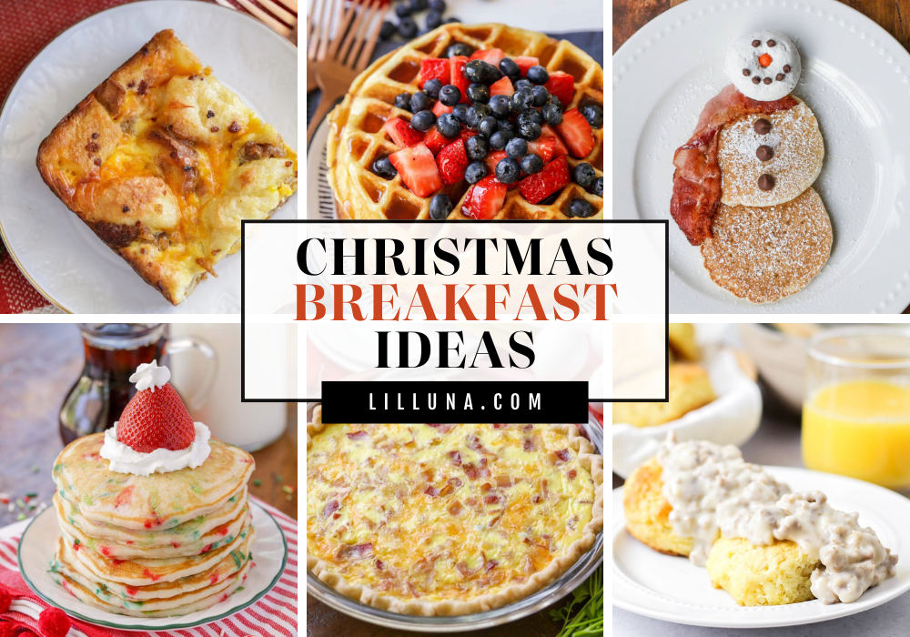 Collage of Christmas breakfast recipes.