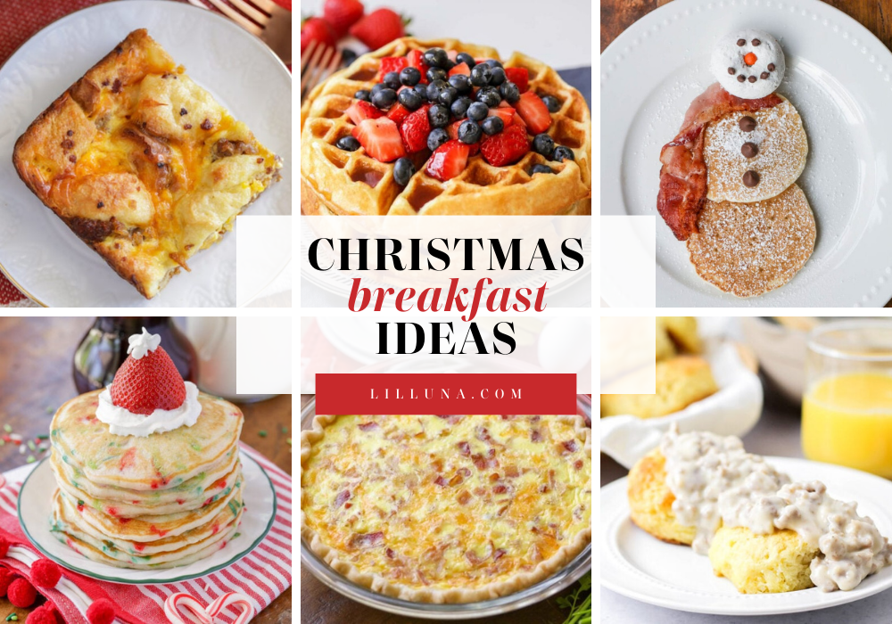 Collage of Christmas breakfast recipes.