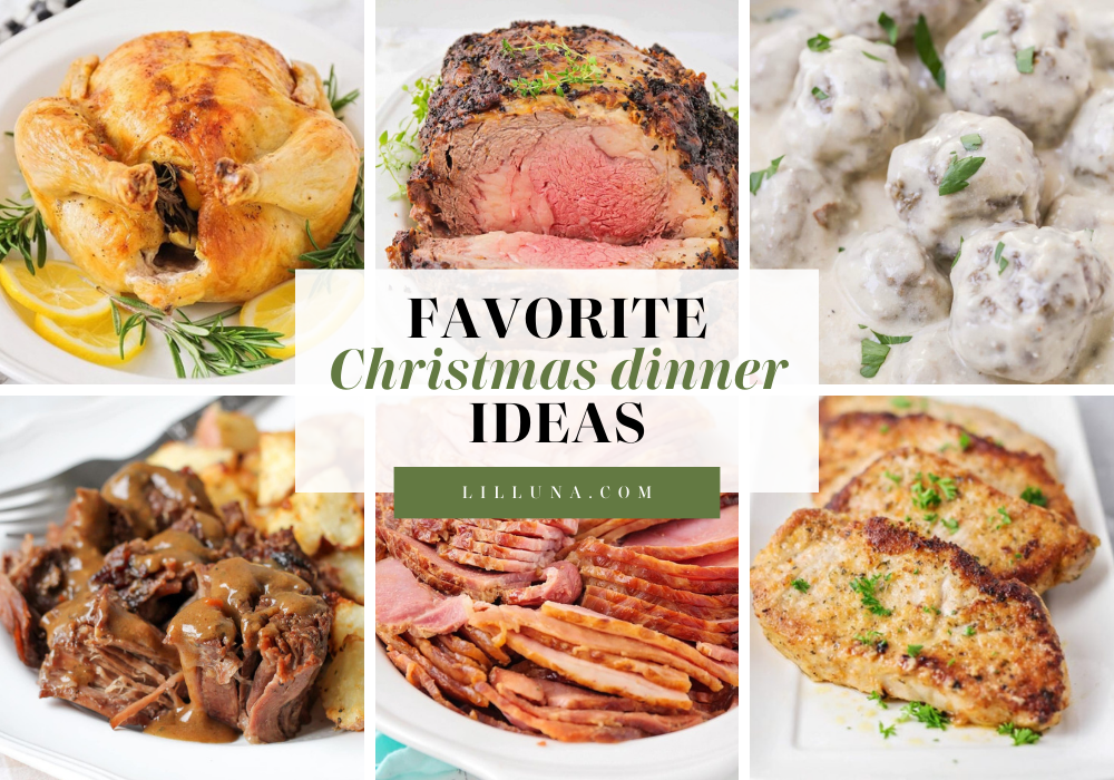 Collage of Christmas dinner recipes.