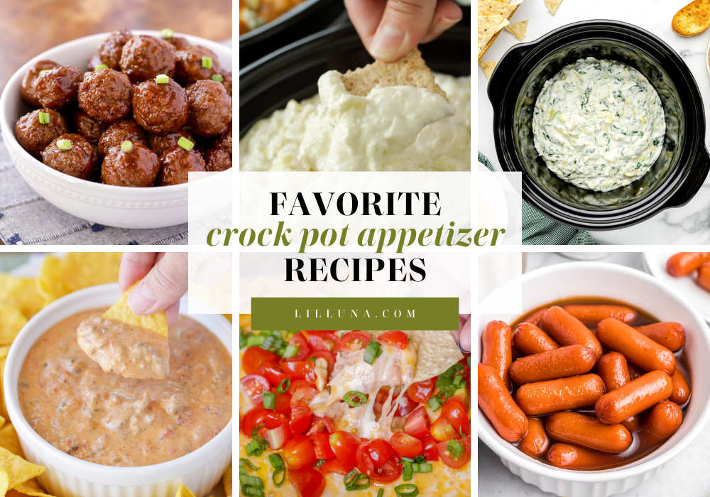 Collage of crockpot appetizer recipes.