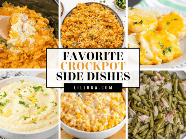 Collage of crockpot side dishes.