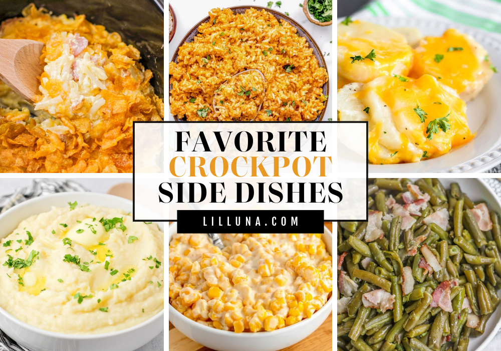 Collage of crockpot side dish recipes.