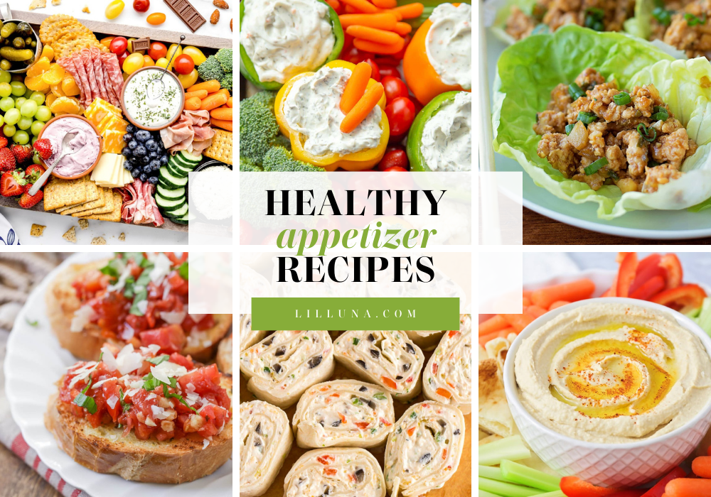 Collage of healthy appetizer recipes.