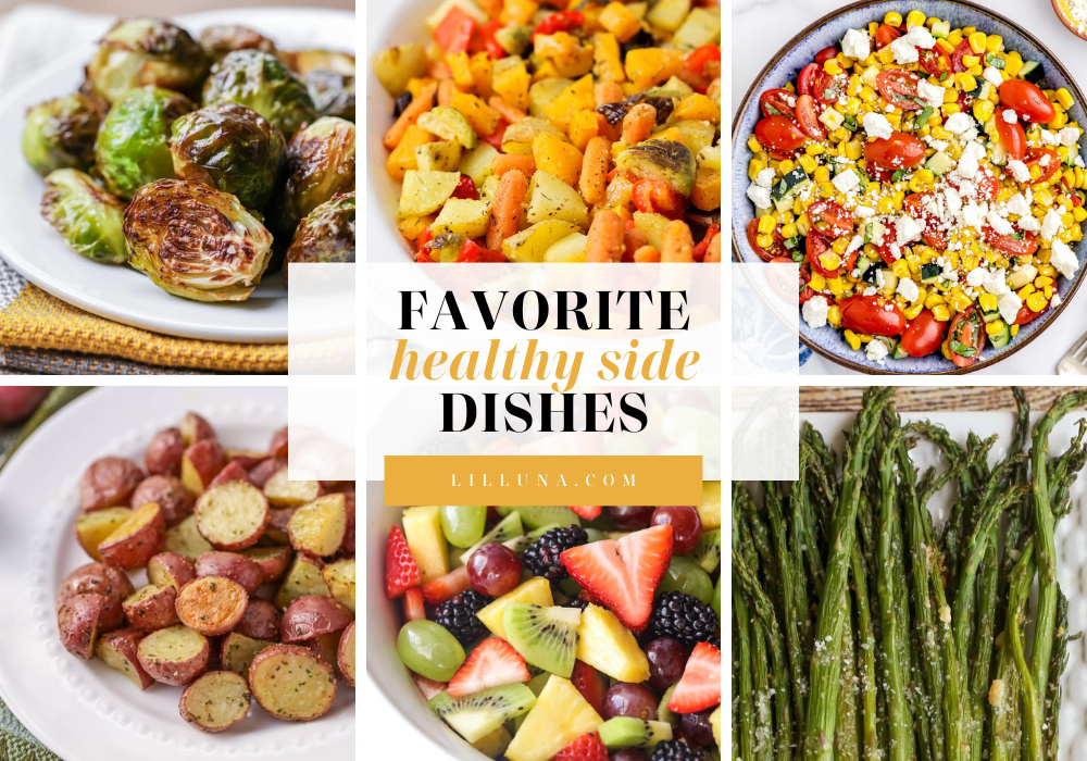 Collage of healthy side dish recipes.