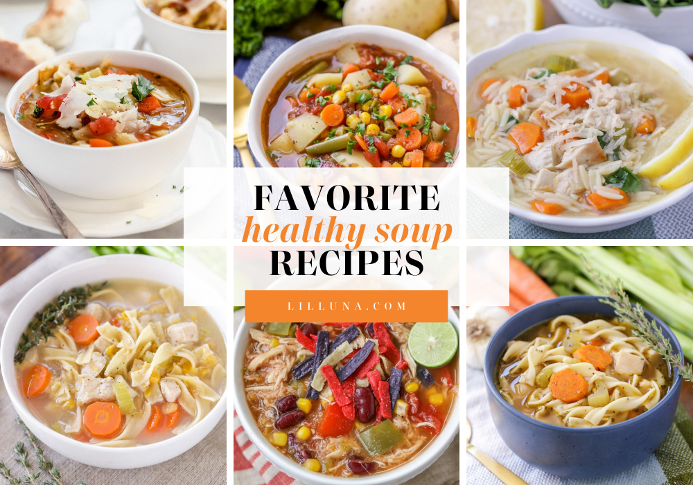 Collage of healthy soup recipes.