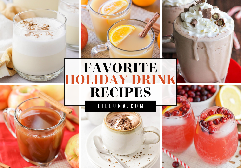 Collage of holiday drink recipes.