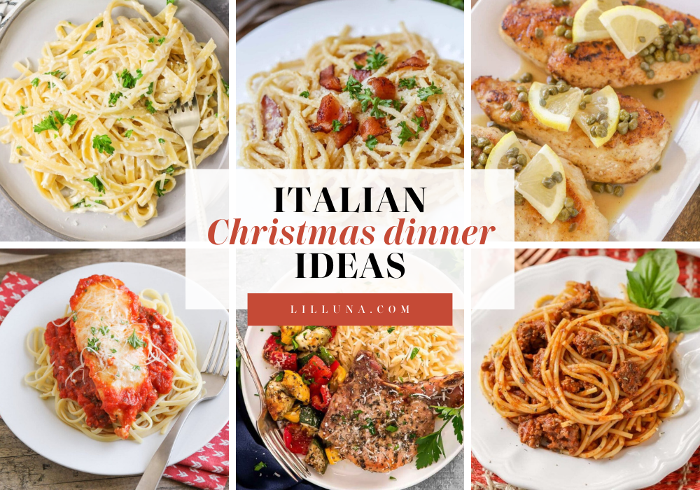 Collage of Italian Christmas dinner recipes.