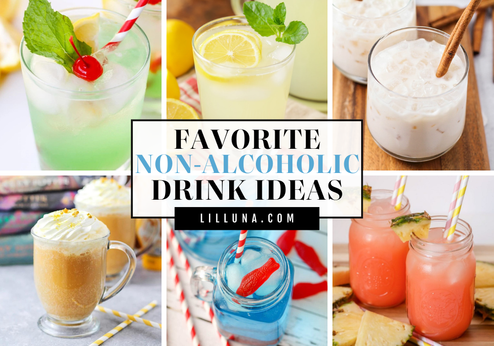 Collage of non-alcoholic drink recipes.