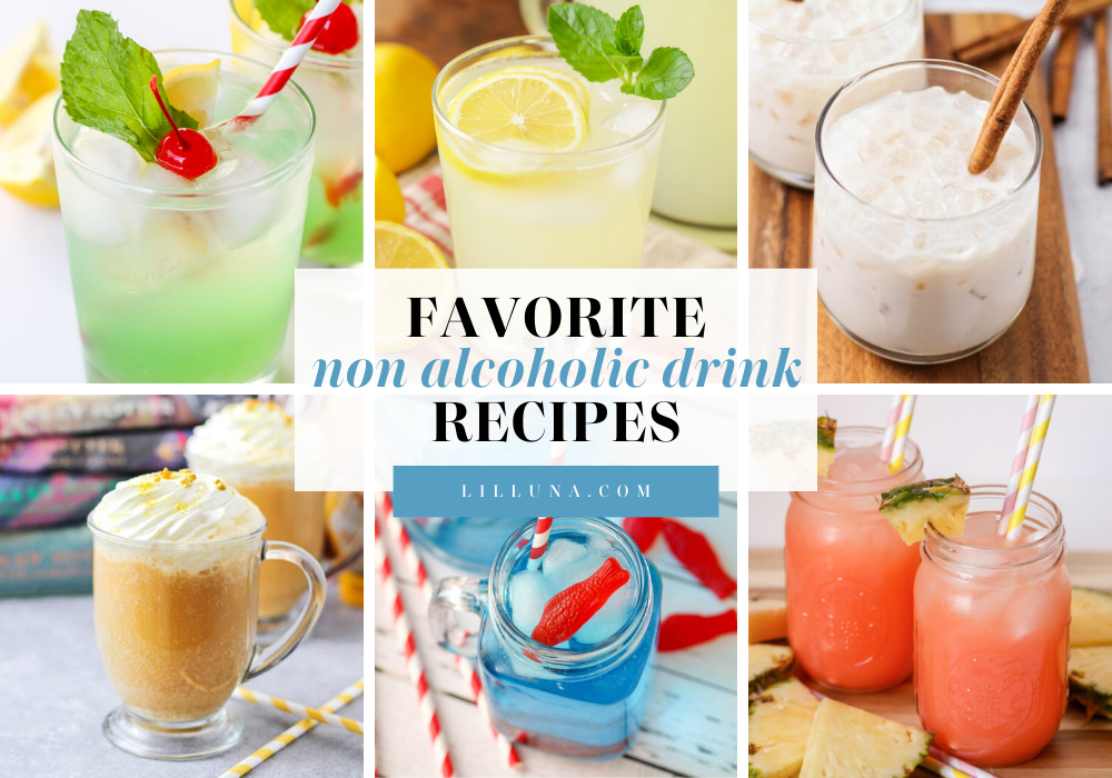 Collage of non-alcoholic drink recipes.
