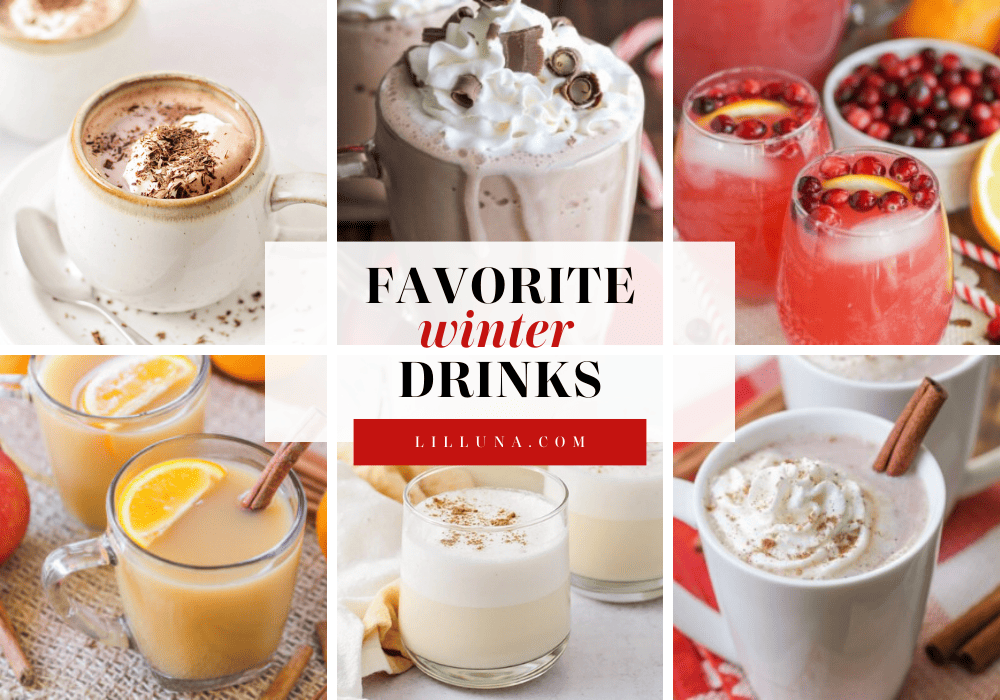 Collage of winter drink recipes.