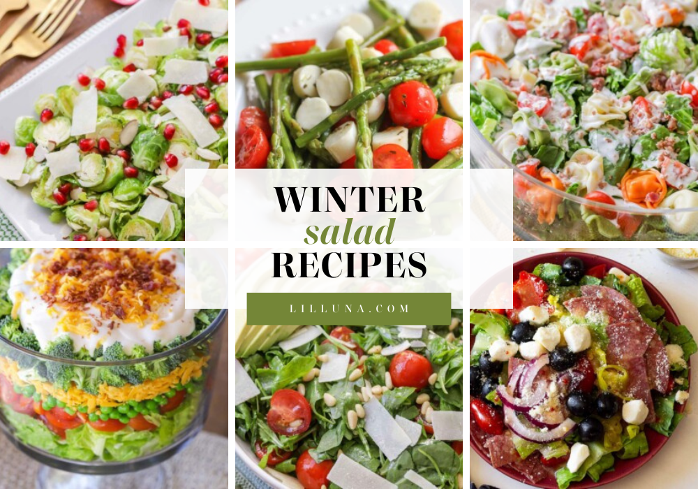 Collage of winter salad recipes.