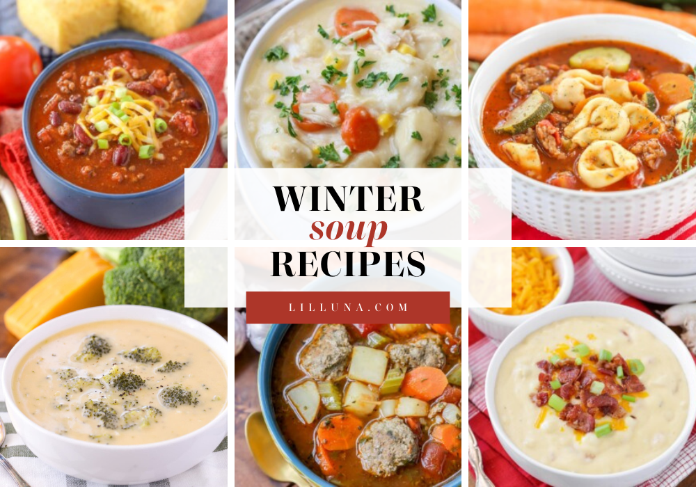 Collage of winter soup recipes.