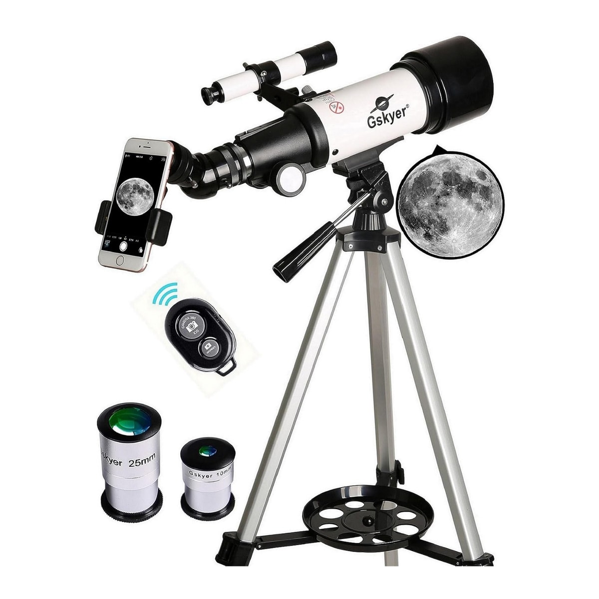 Telescope with multiple lens options and tripod.