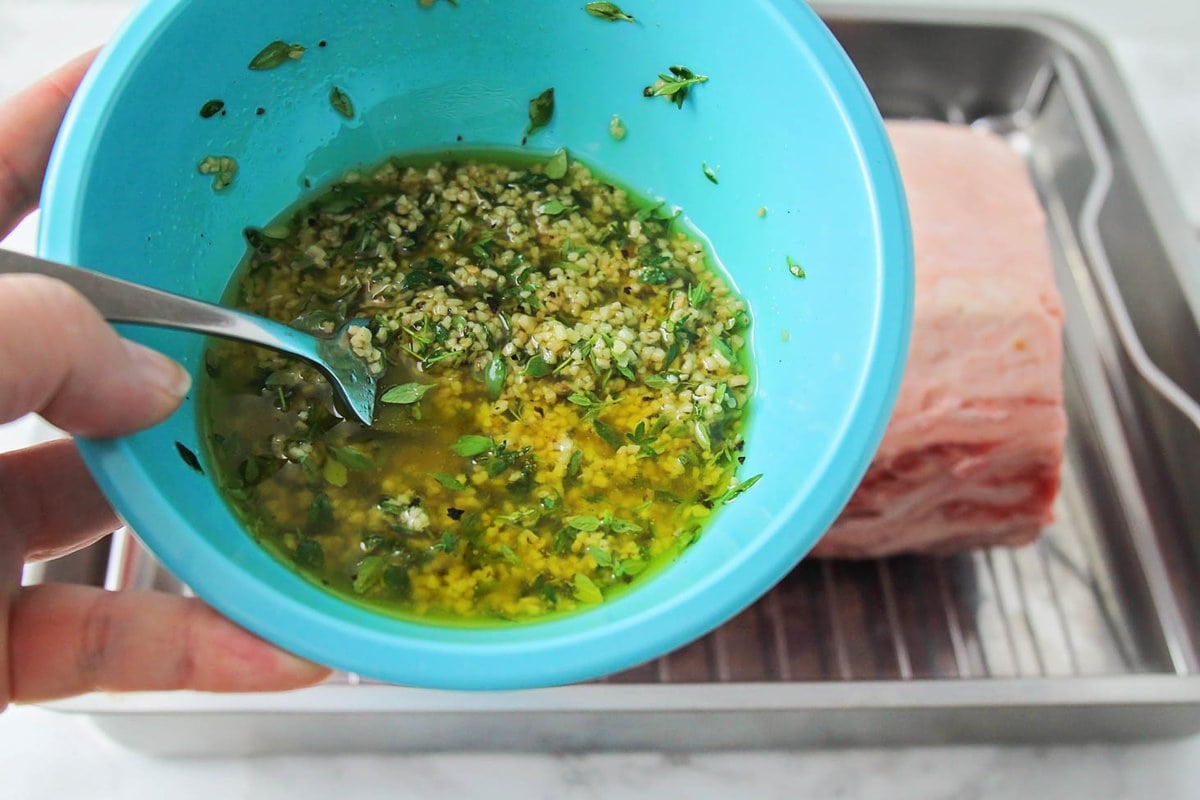 Marinade for prime rib recipe in a small bowl.