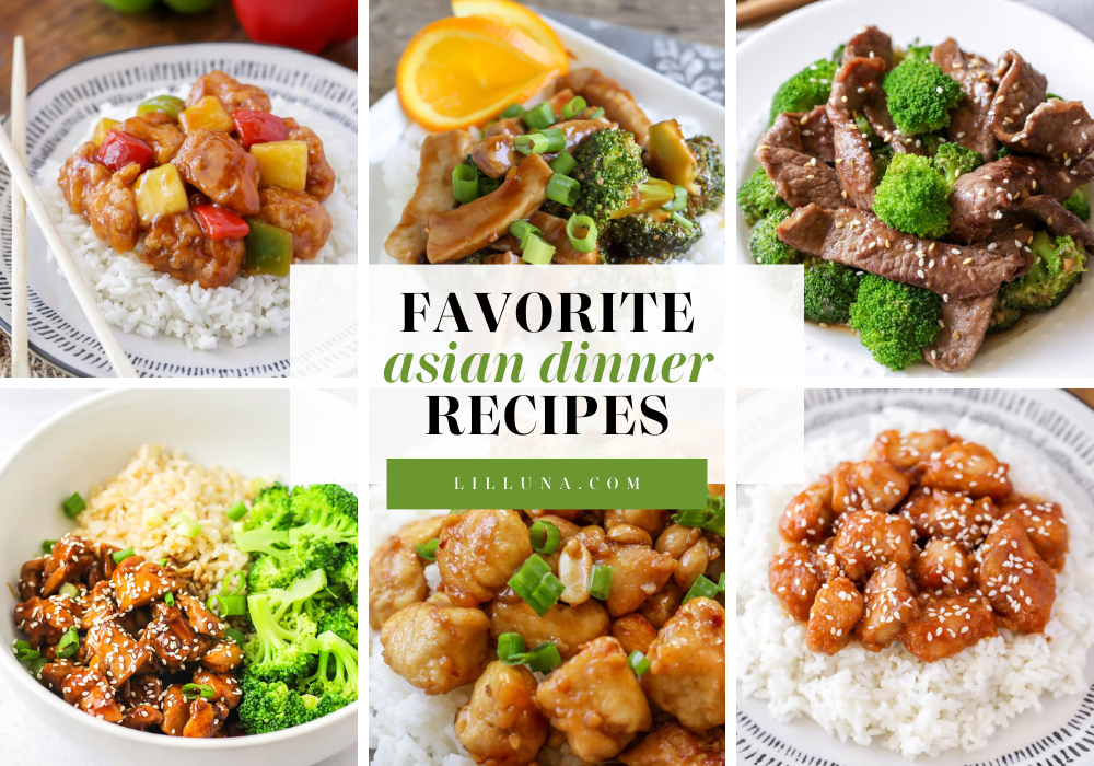 Collage of Asian dinner recipes.
