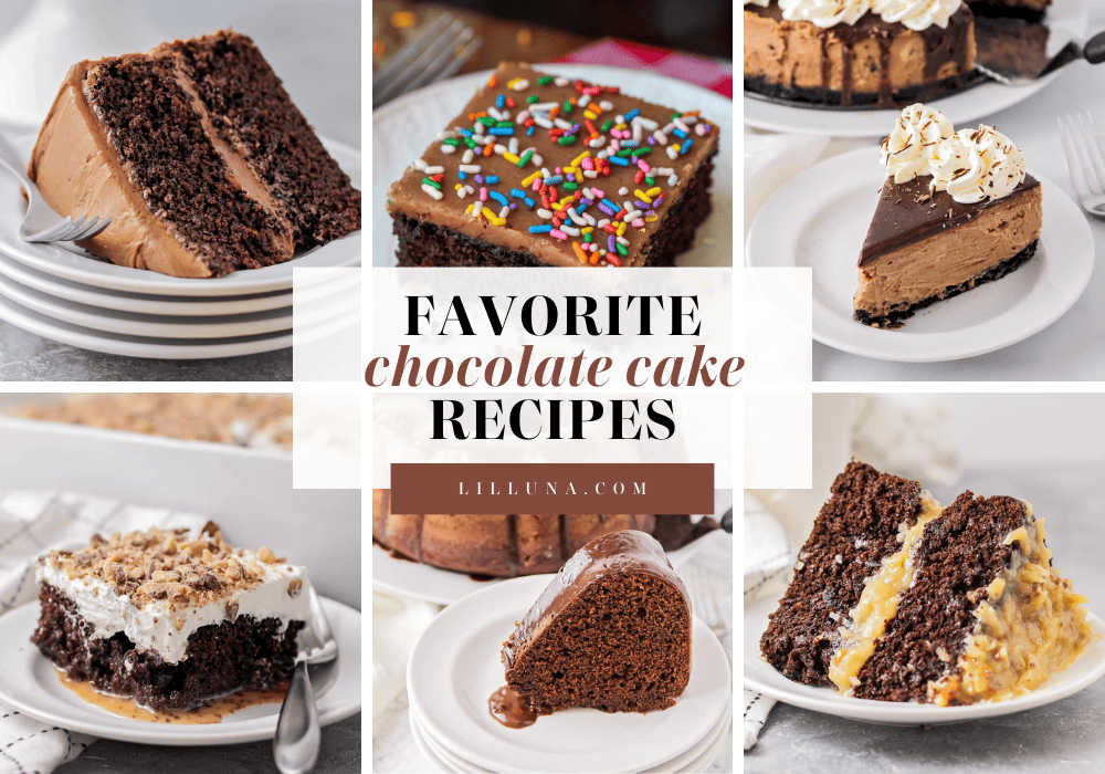 Collage of chocolate cake recipes.
