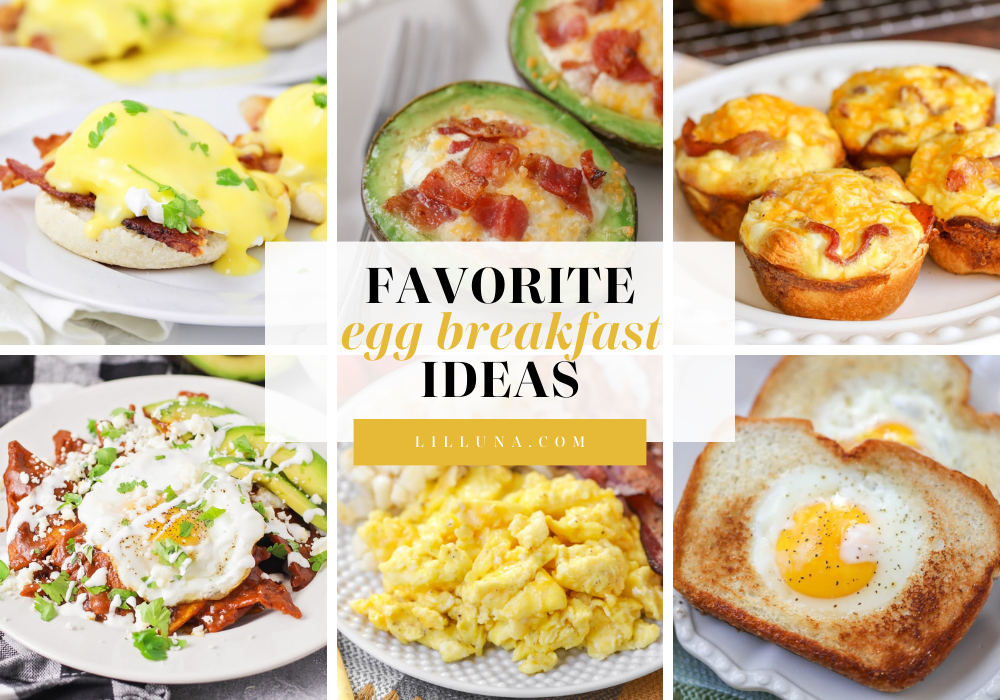 Collage of egg breakfast recipes.
