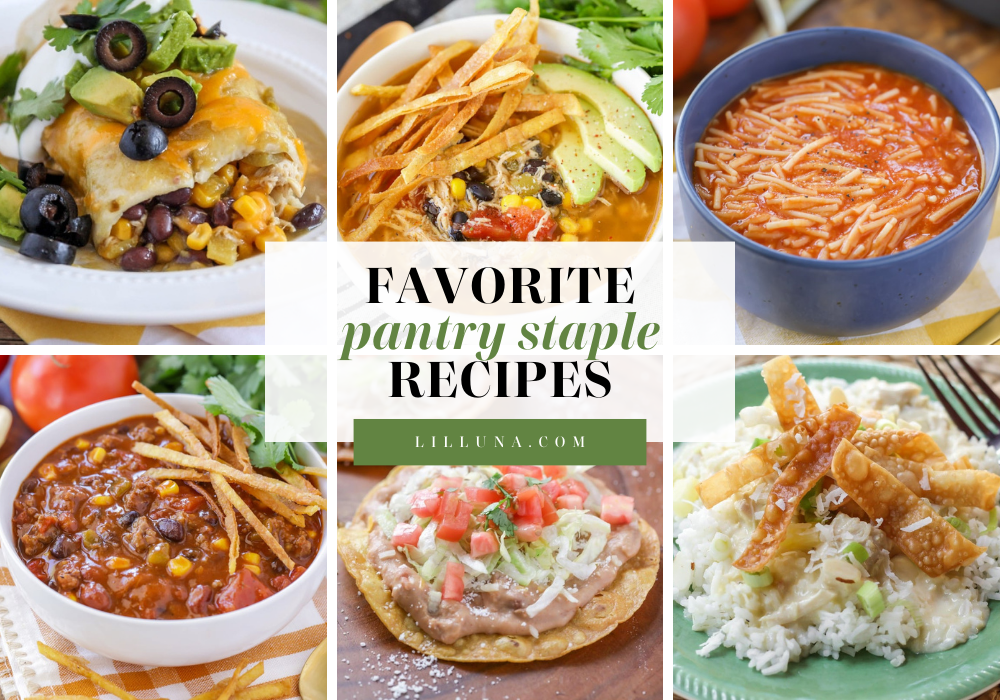 Collage of pantry staple recipes.