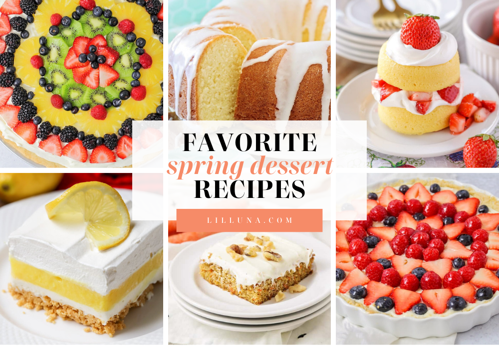 A collage of spring dessert recipes.