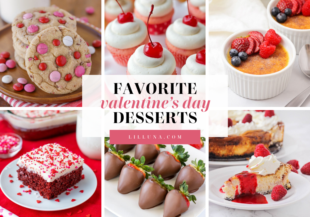 Collage of Valentine's Day dessert recipes.